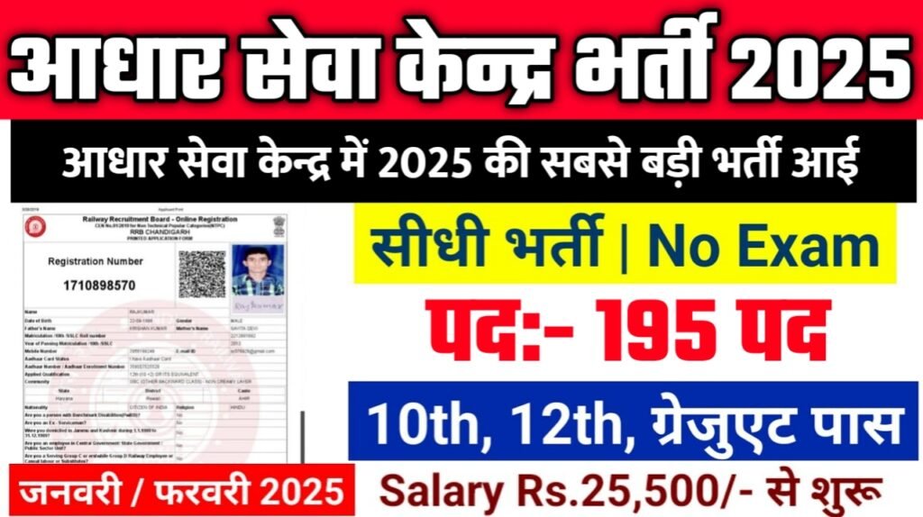 Aadhar Supervisor Recruitment 2025: आधार सेवा केन्द्र भर्ती 2025 , Post- 195