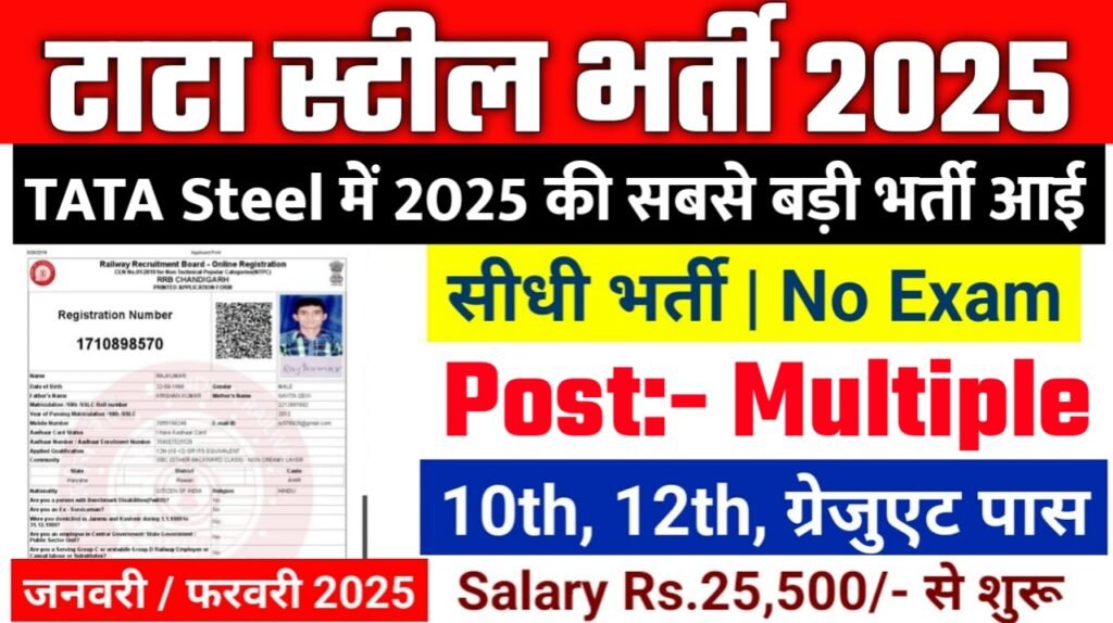 TATA Steel Recruitment 2025: टाटा स्टील  भर्ती 2025 , Post- Multiple