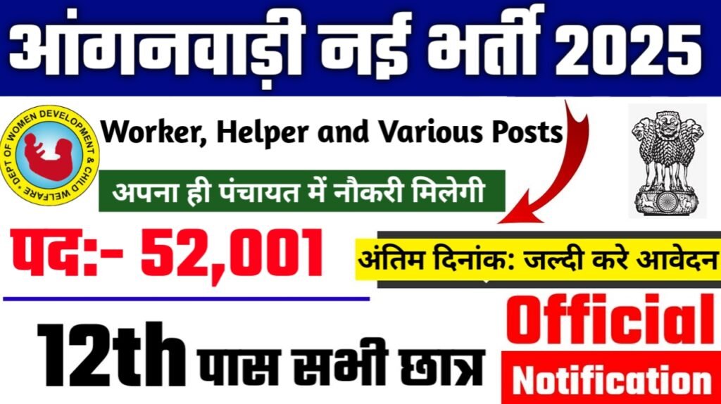 Aganwadi Recruitment 2025: आंगनवाड़ी भर्ती 2025 , Post- 52001