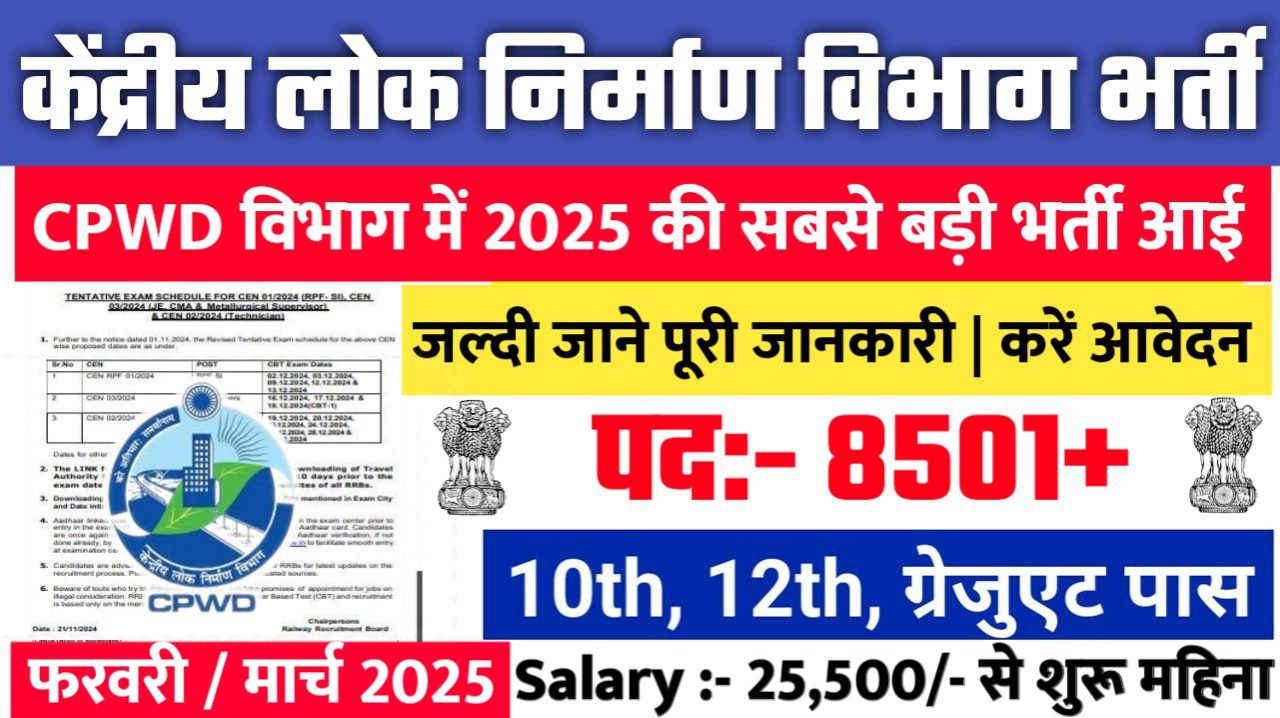 CPWD New Bharti 2025- केंद्रीय लोक निर्माण विभाग भर्ती 2025, Authoritative Notice Out