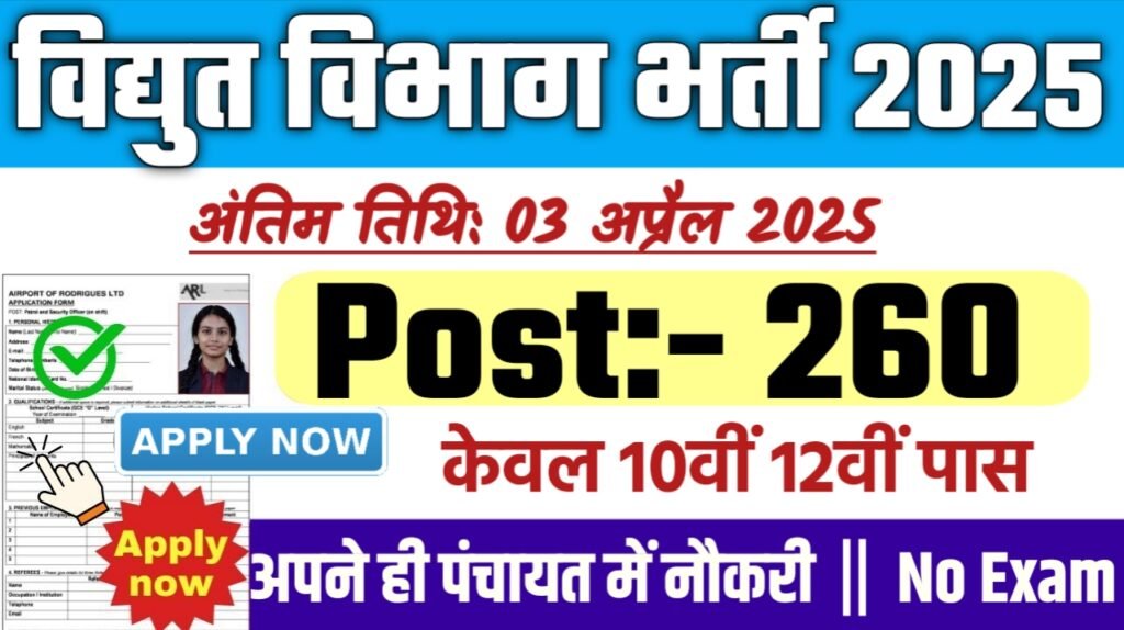 Electricity Department LDC New Bharti 2025- विद्युत विभाग भर्ती 2025