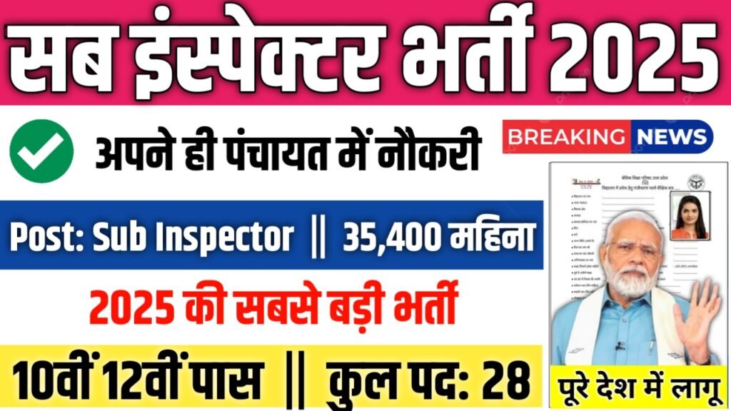 Prohibition Sub Inspector New Bharti 2025- सब इंस्पेक्टर भर्ती 2025