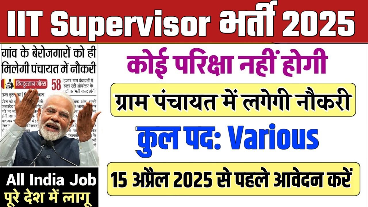 IIT Supervisor New Vacancy 2025- भारतीय प्रौद्योगिकी संस्थान भर्ती 2025, Authoritative Notice Out