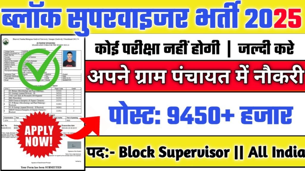 Block Supervisor New Vacancy 2025: ब्लॉक सुपरवाइजर भर्ती 2025, Authoritative Notice Out